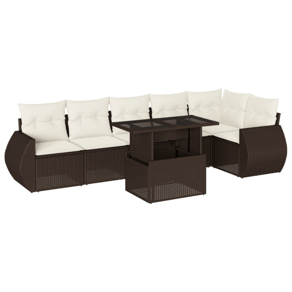 Set canapele de grădină cu perne, 7 piese, maro, poliratan - 1 | YEO