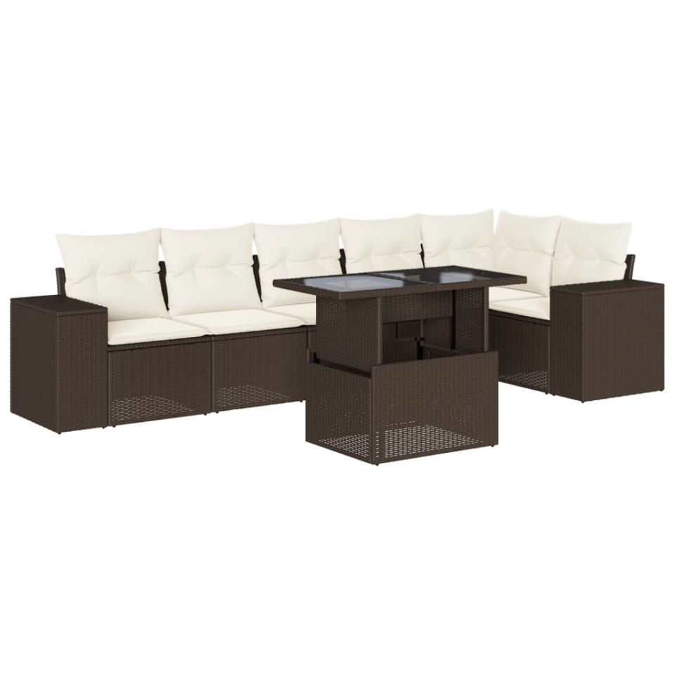 Set canapele de grădină cu perne, 7 piese, maro, poliratan - 1 | YEO