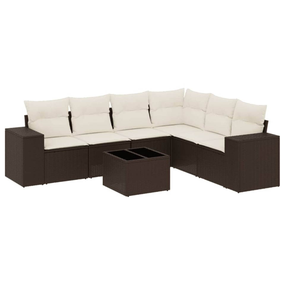 Set canapele de grădină cu perne, 7 piese, maro, poliratan - 1 | YEO