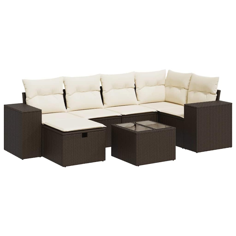 Set canapele de grădină cu perne, 7 piese, maro, poliratan - 1 | YEO