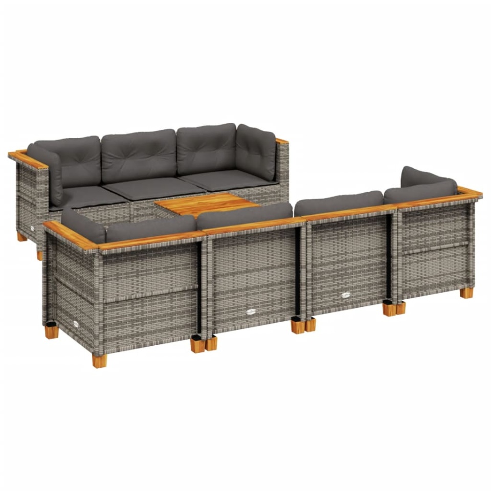 Set canapele de grădină cu perne, 8 piese, gri, poliratan - 1 | YEO