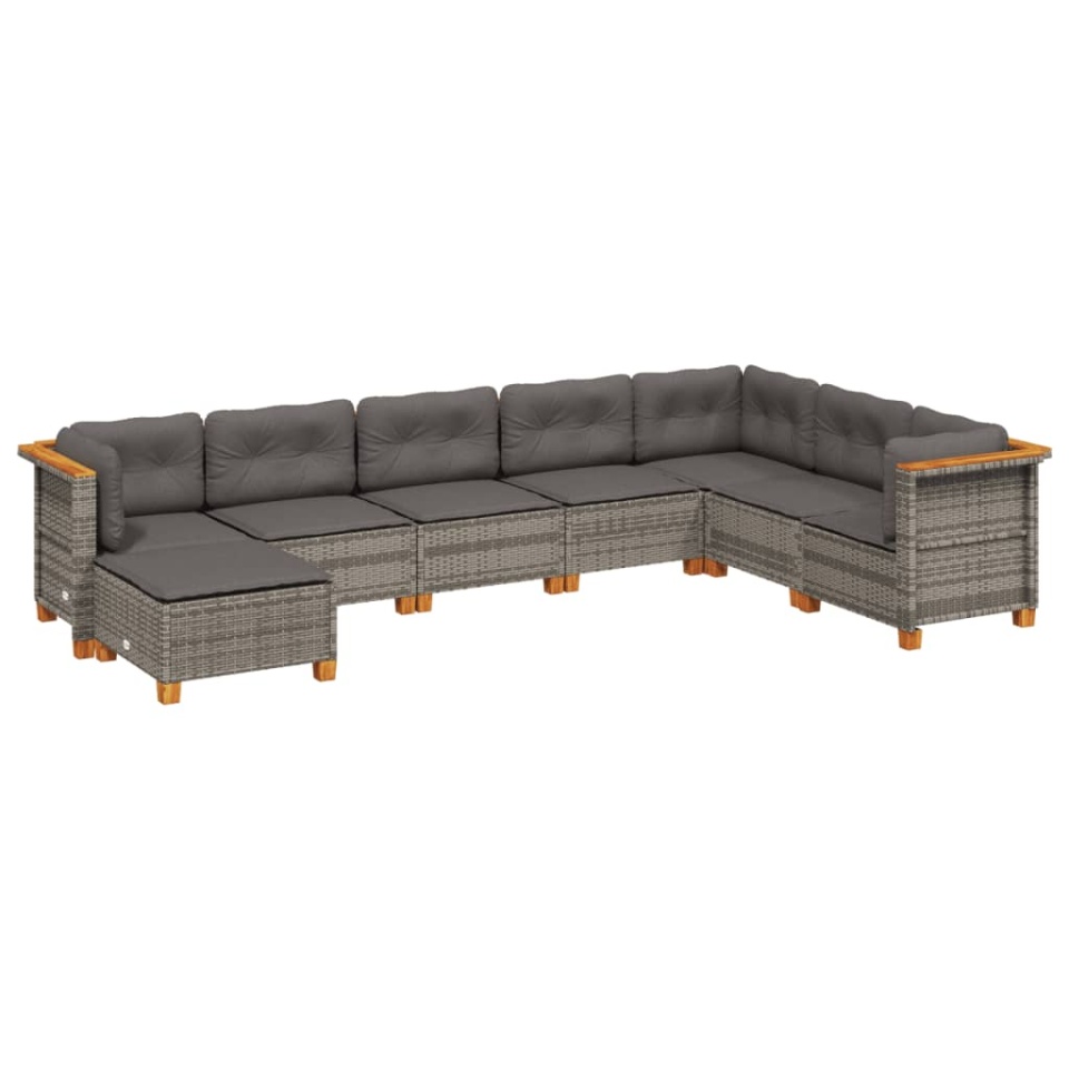 Set canapele de grădină cu perne, 8 piese, gri, poliratan - 1 | YEO