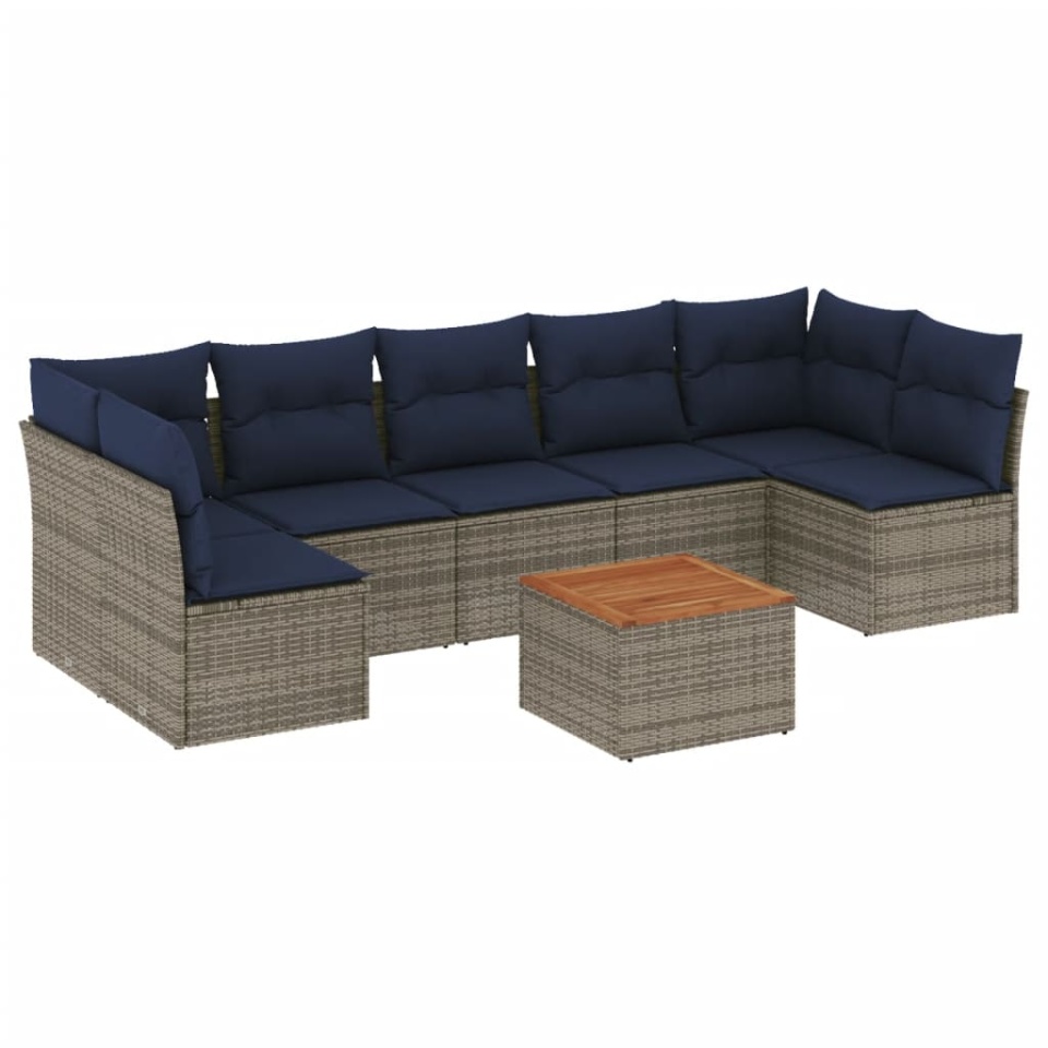Set canapele de grădină cu perne, 8 piese, gri, poliratan - 1 | YEO