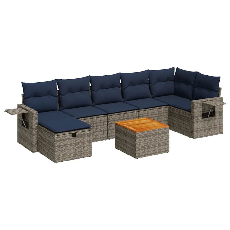Set canapele de grădină cu perne, 8 piese, gri, poliratan - 1 | YEO