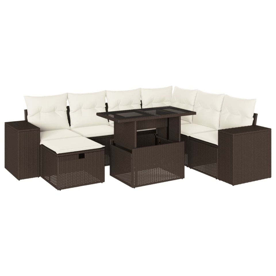 Set canapele de grădină cu perne, 8 piese, maro, poliratan - 1 | YEO