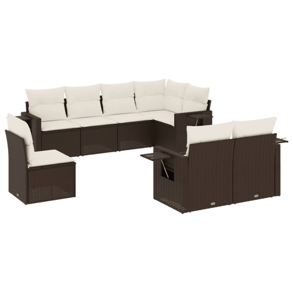 Set canapele de grădină cu perne, 8 piese, maro, poliratan - 1 | YEO