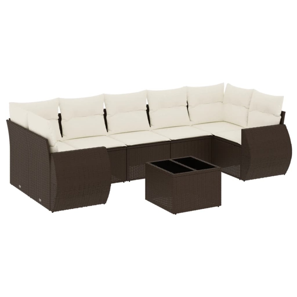 Set canapele de grădină cu perne, 8 piese, maro, poliratan - 1 | YEO