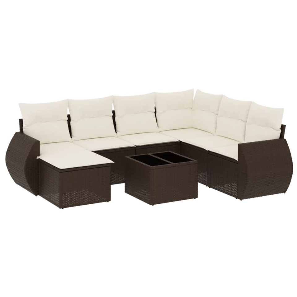 Set canapele de grădină cu perne, 8 piese, maro, poliratan - 1 | YEO