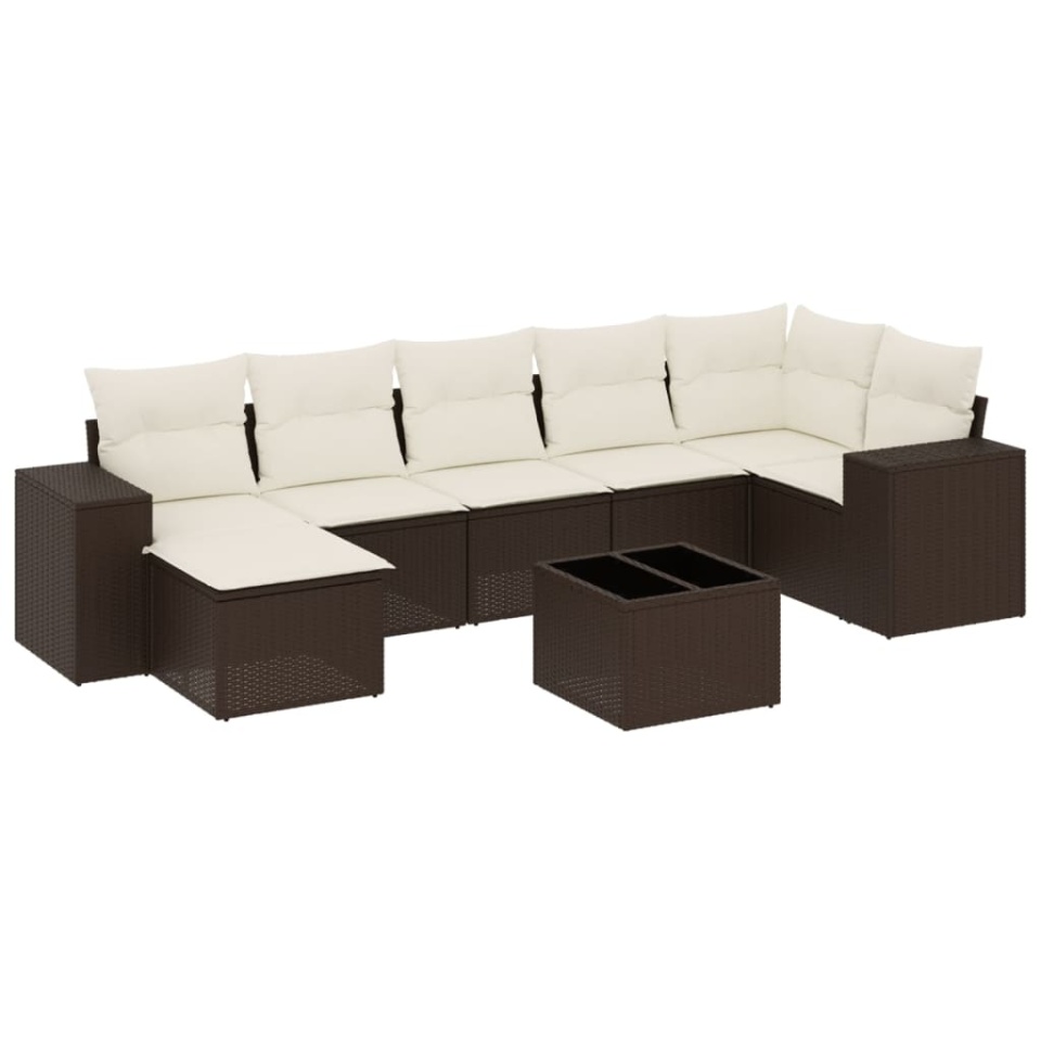 Set canapele de grădină cu perne, 8 piese, maro, poliratan - 1 | YEO