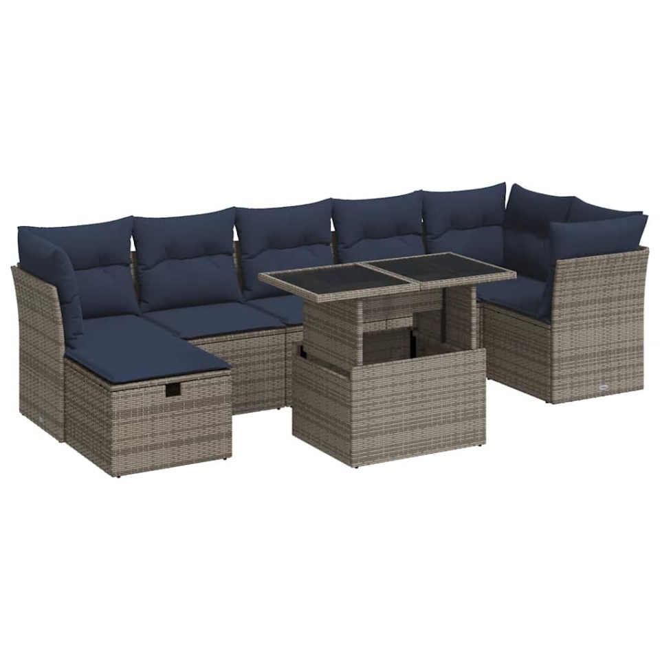 Set canapele de grădină cu perne, 8 piese, maro, poliratan - 1 | YEO