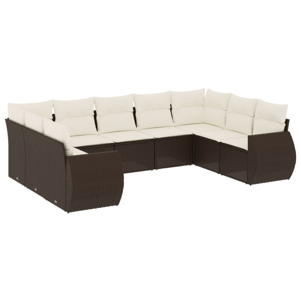 Set canapele de grădină cu perne, 9 piese, maro, poliratan - 1 | YEO