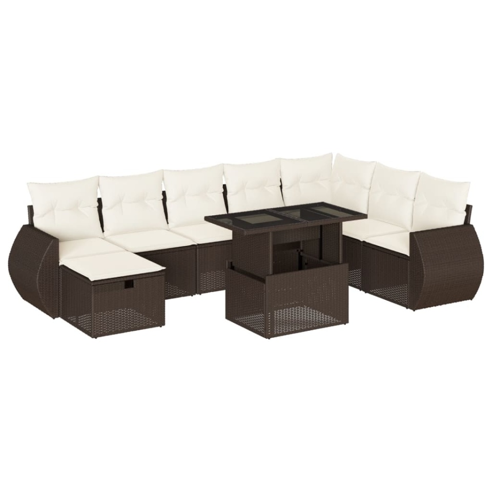 Set canapele de grădină cu perne, 9 piese, maro, poliratan - 1 | YEO