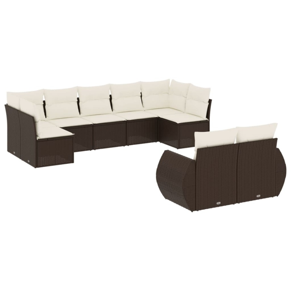 Set canapele de grădină cu perne, 9 piese, maro, poliratan - 1 | YEO