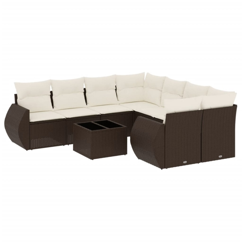 Set canapele de grădină cu perne, 9 piese, maro, poliratan - 1 | YEO