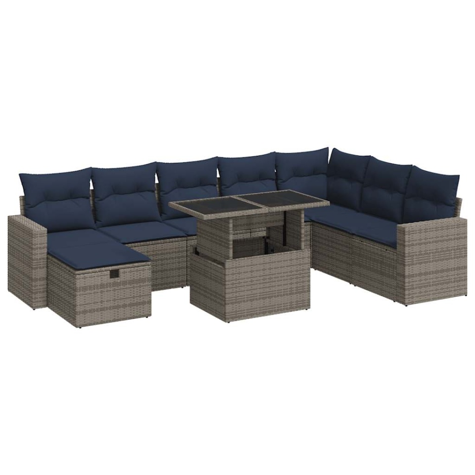 Set canapele de grădină cu perne, 9 piese, maro, poliratan - 1 | YEO