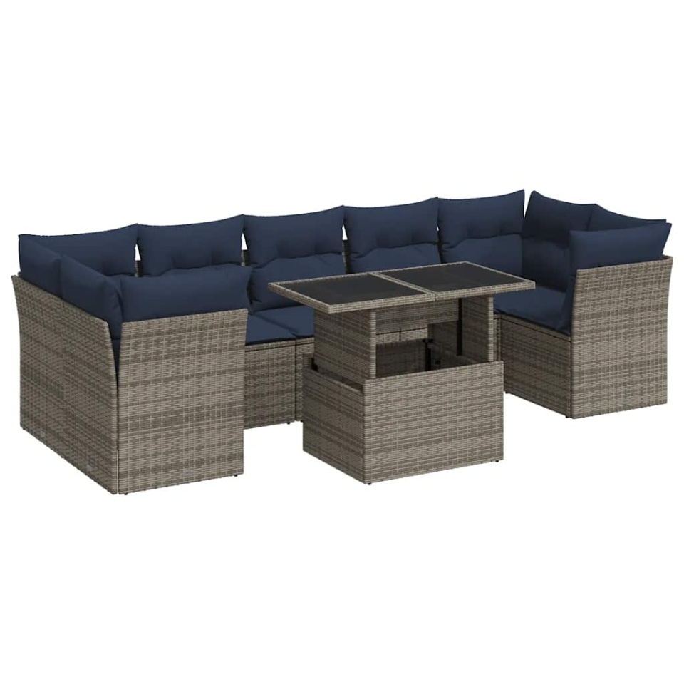 Set canapele grădină cu perne 8 piese gri poliratan/lemn acacia - 1 | YEO