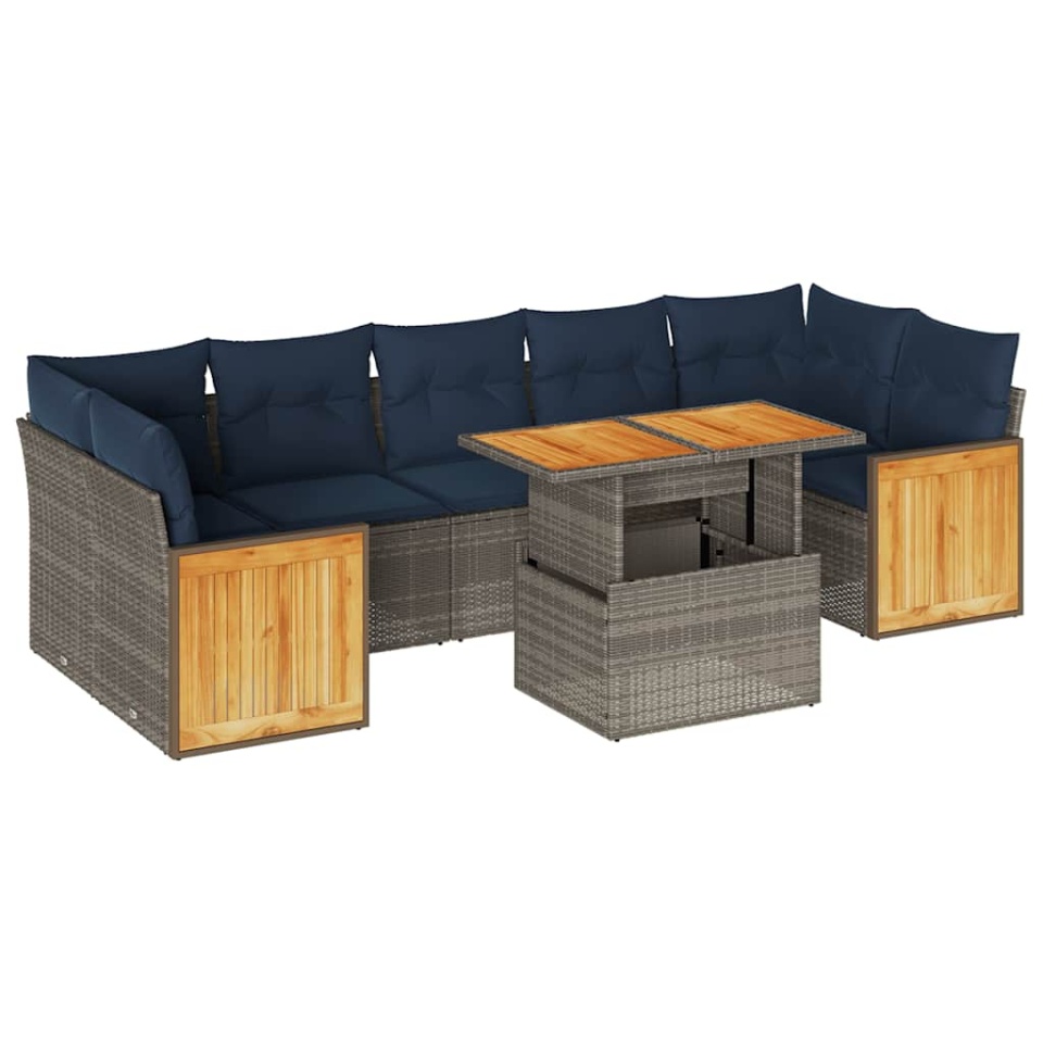 Set canapele grădină cu perne 8 piese gri poliratan/lemn acacia - 1 | YEO