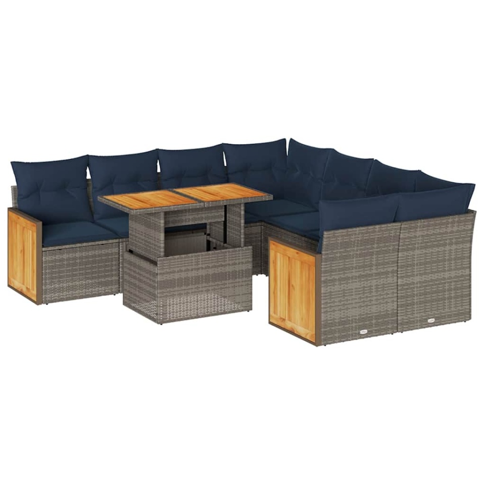 Set canapele grădină cu perne 9 piese gri poliratan/lemn acacia - 1 | YEO