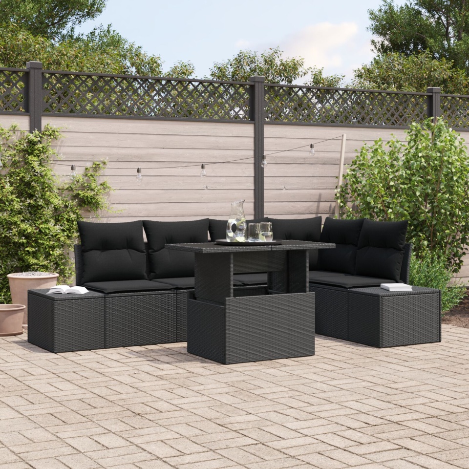 Set canapele pentru grădină Set 6 piese Negru