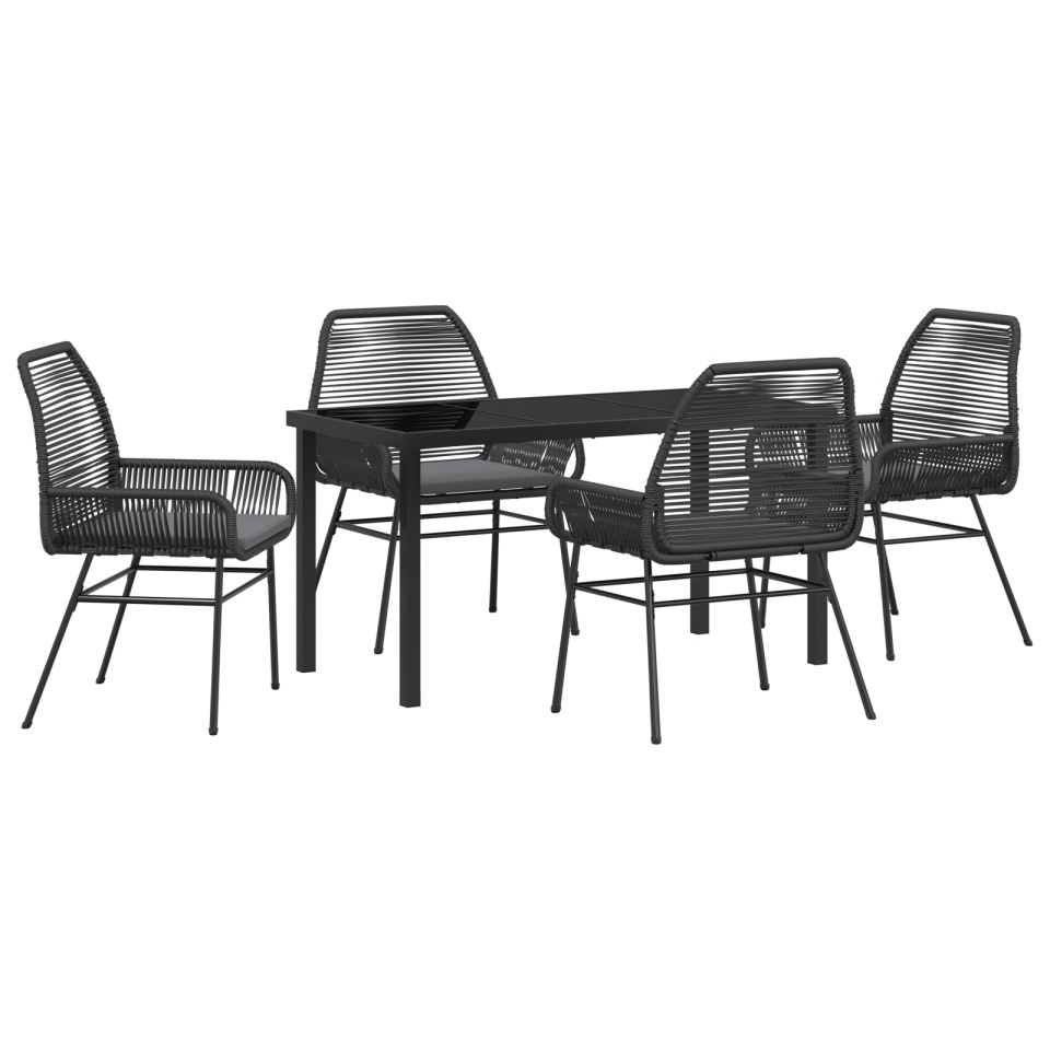 Set de 5 Piese pentru Cină în Grădină cu Pernițe Negru din Ratan Poly - 1 | YEO