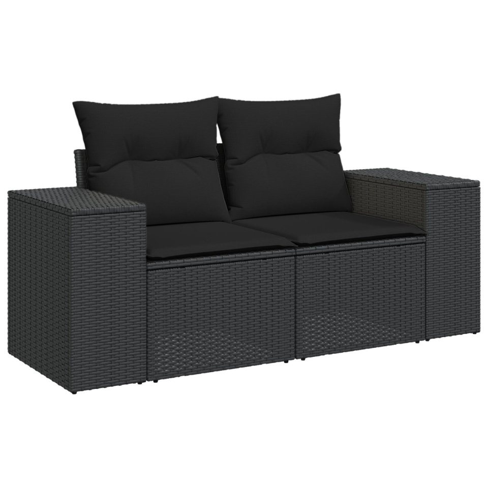 Set de 9 Piese pentru Grădină cu Pernuțe Negru din Ratan Poliester și Acacia, Set de Mâncare pentru Grădină cu Pernuțe Negru din Ratan Poliester și Acacia - 3 | YEO