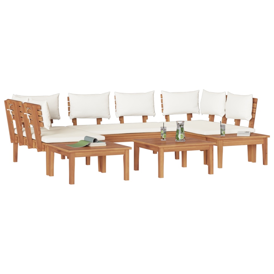 Set de Bănci de Grădină cu Perne Lemn Solid Teak, Set de Bănci de Grădină cu 2 Piese Lemn Solid Teak - 2 | YEO