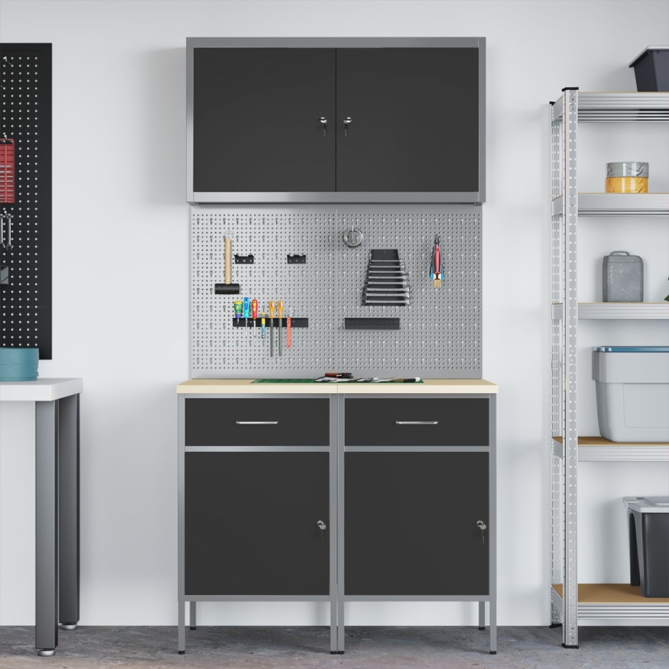 Set de birou și panou cu suport de 5 piese , MDF și metal negru - 3 | YEO