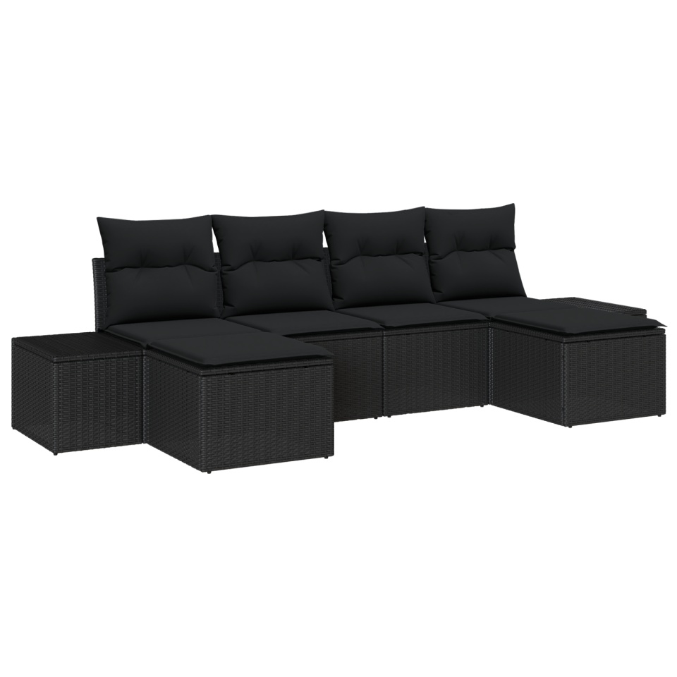 Set de canapea cu 6 piese pentru grădină cu perne Negru Poliratan - 1 | YEO