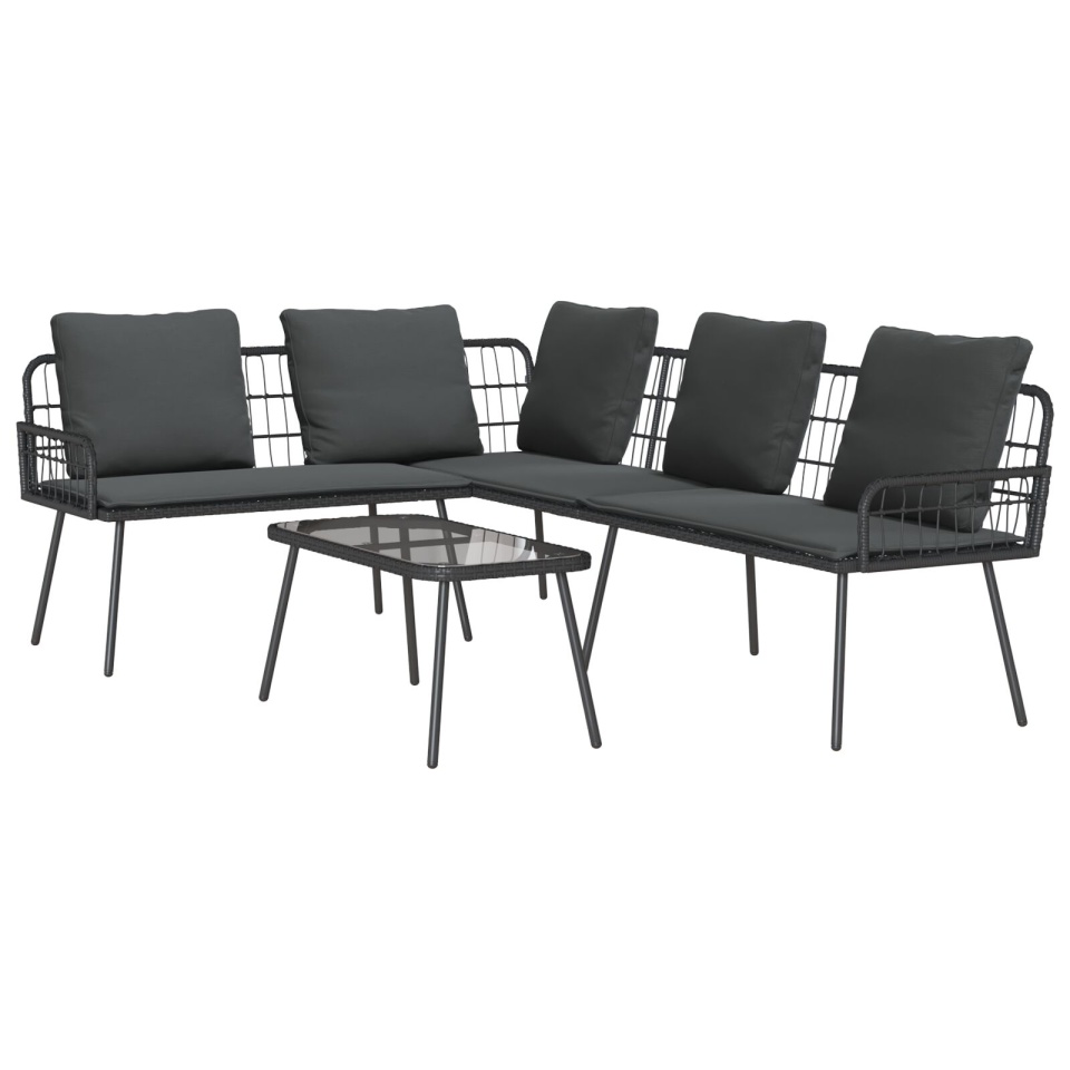 Set de canapea de grădină 2 piese cu perne Negru Poly Rattan - 1 | YEO