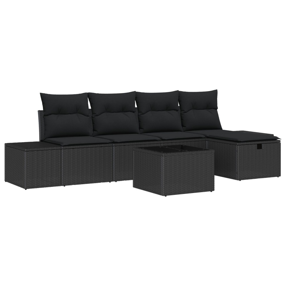 Set de canapea de grădină cu 6 piese și perne, negru, din ratan poli - 1 | YEO