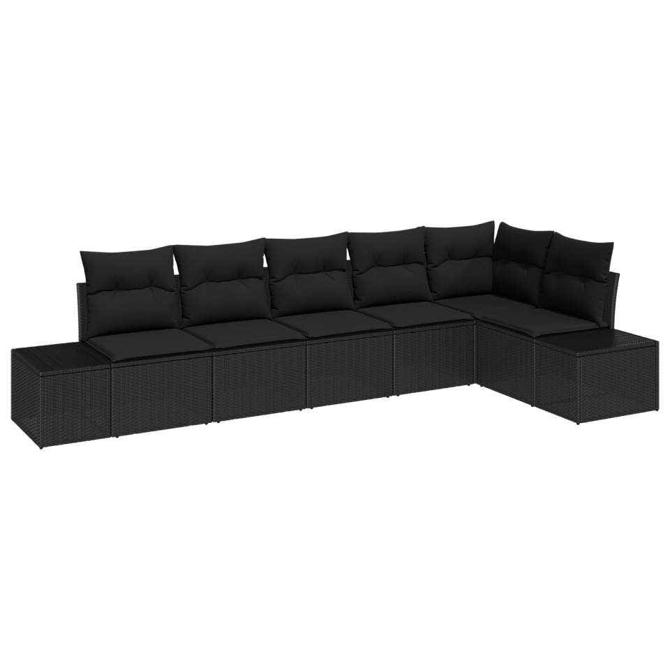 Set de canapea de grădină cu 6 piese și perne, Negru, Ratan poli - 1 | YEO