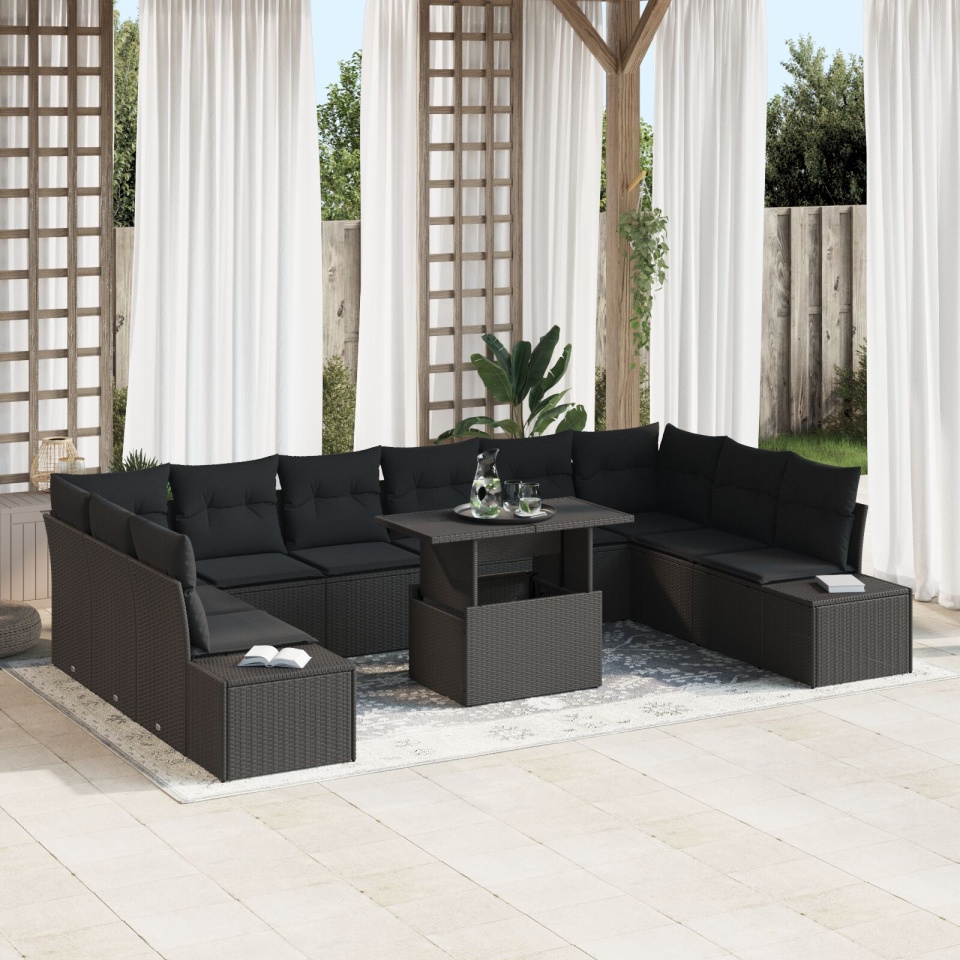 Set de canapea de grădină Set de 11 Negru Ratan poli