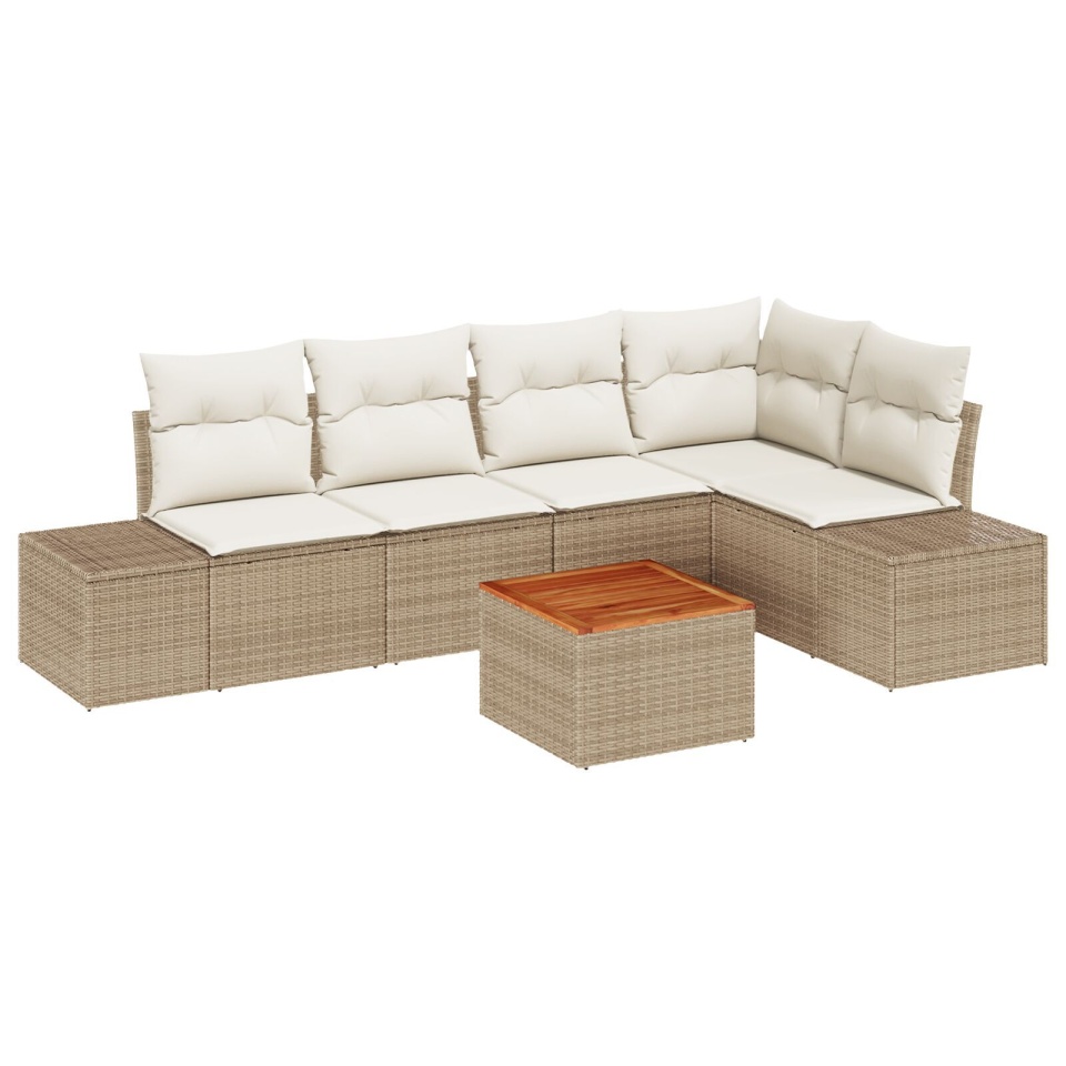 Set de Canapea Grădină de 6 Piese cu Perne Bej Poliratan Acacia - 1 | YEO