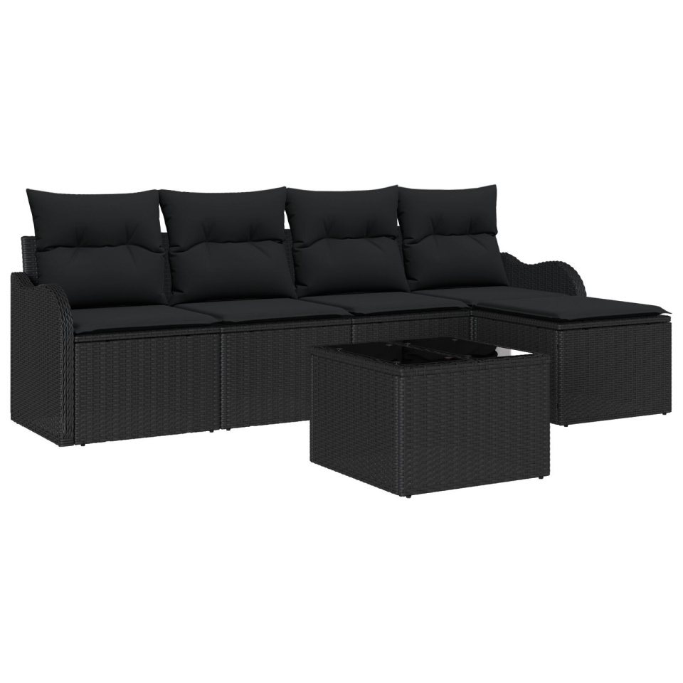 Set de Canapea pentru Grădină cu Pernă Bej din Ratan Polimer, Set de Canapea pentru Grădină cu Depozitare & Pernă Neagră din Ratan Polimer - 1 | YEO