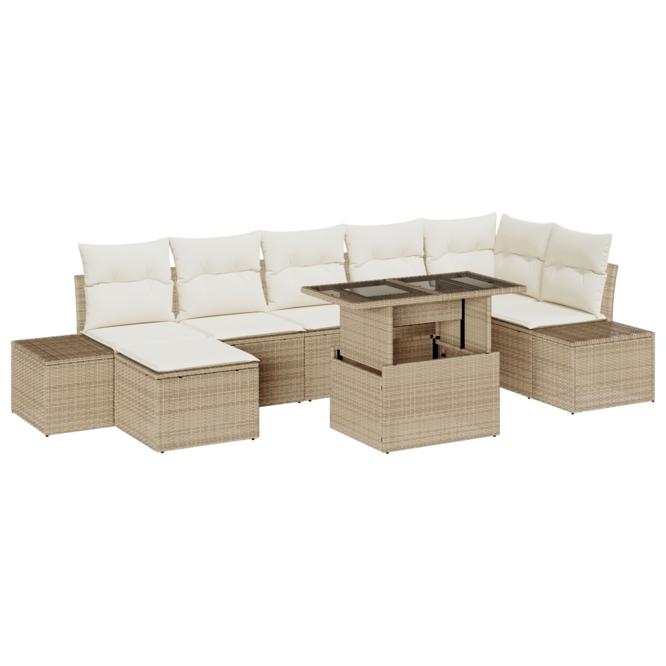 Set de canapea pentru grădină Set de 8 Bej Ratan, Poliester, Sticlă - 1 | YEO