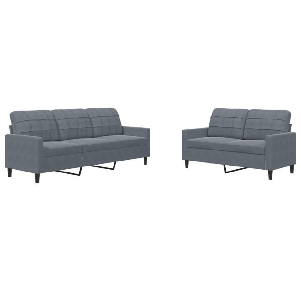 Set de canapele cu perne, 2 piese, gri închis, catifea - 1 | YEO