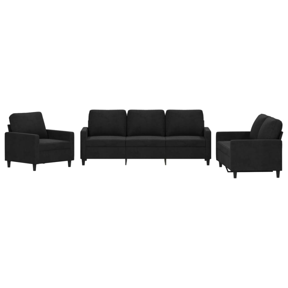 Set de canapele cu perne, 3 piese, negru, catifea - 1 | YEO