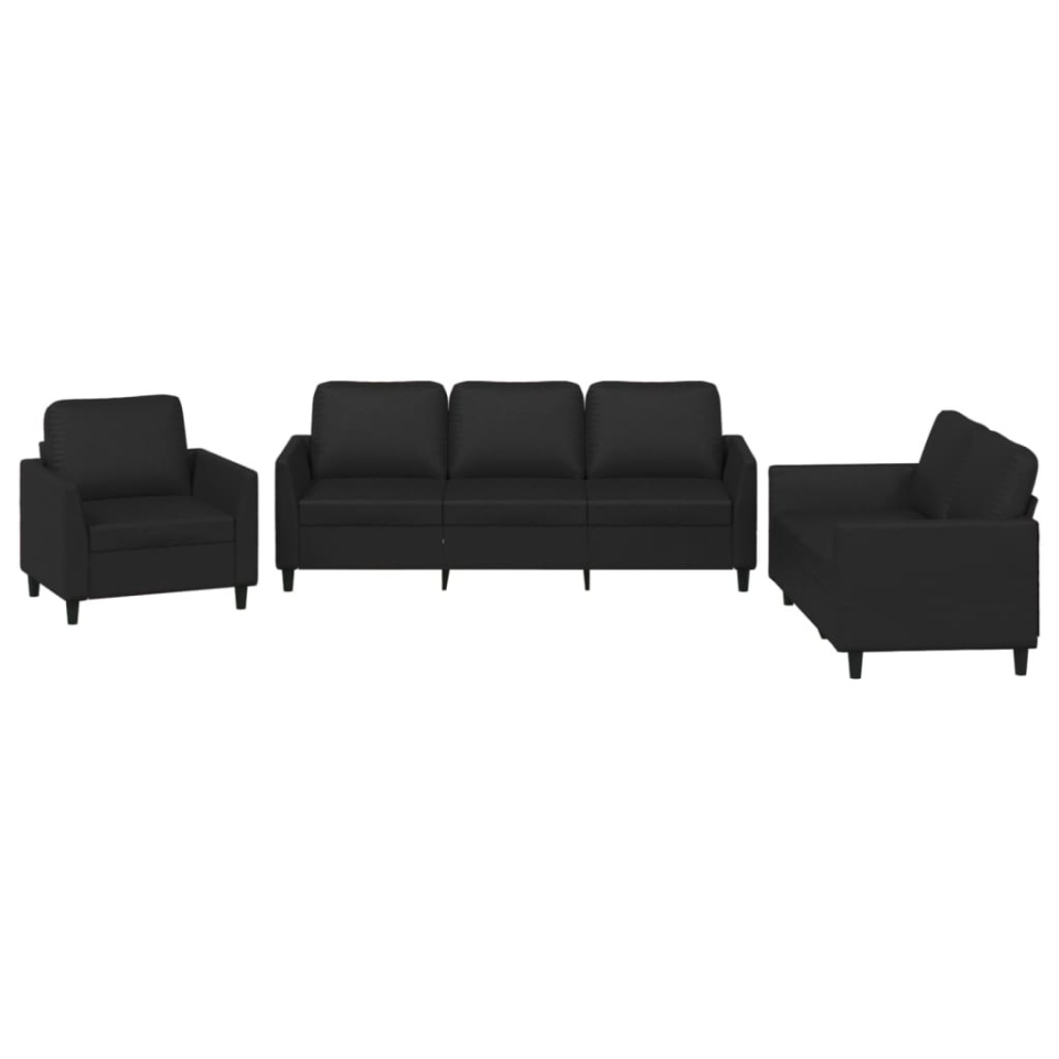 Set de canapele cu perne, 3 piese, negru, piele ecologică - 1 | YEO