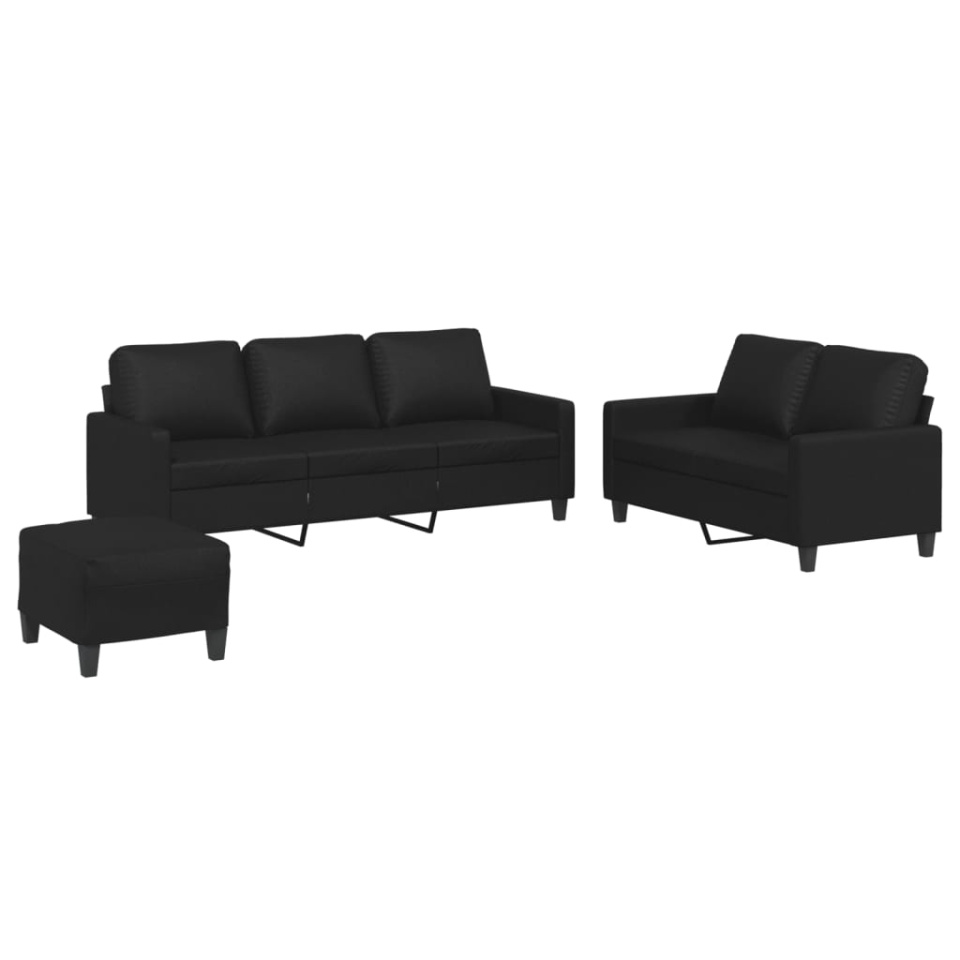 Set de canapele cu perne, 3 piese, negru, piele ecologică - 1 | YEO