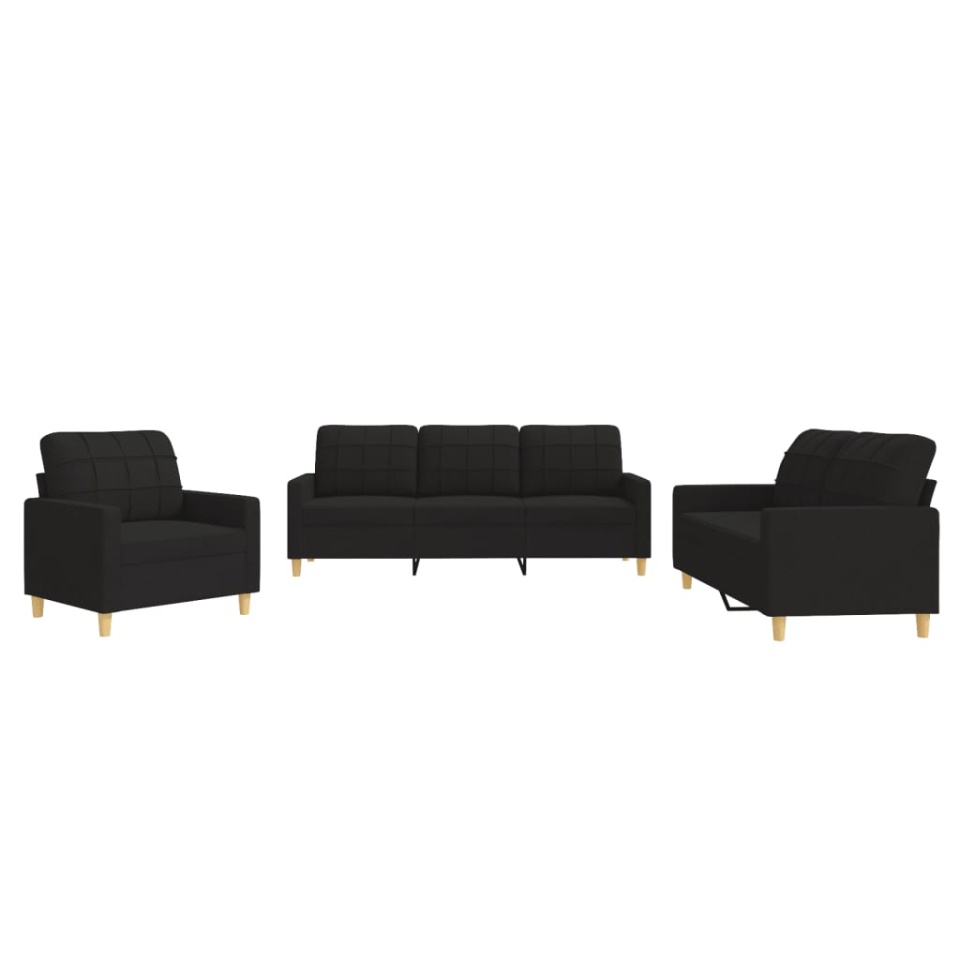 Set de canapele cu perne, 3 piese, negru, textil - 1 | YEO