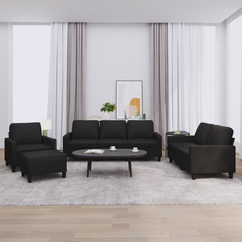 Set de canapele cu perne, 4 piese, negru, piele ecologică
