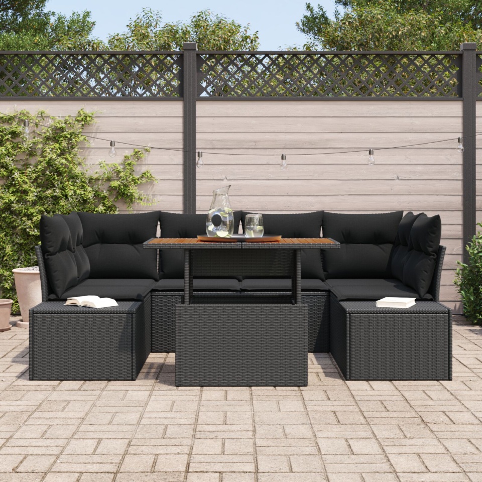 Set de Canapele pentru Grădină Set de 7 Negru Ratan Poli - 2 | YEO