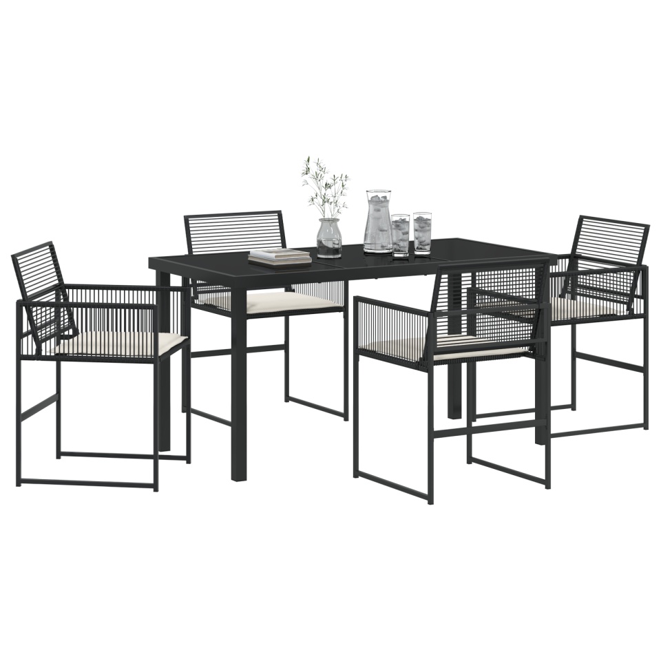 Set de dining de grădină 5 piese cu perne, Negru Poliratan - 2 | YEO