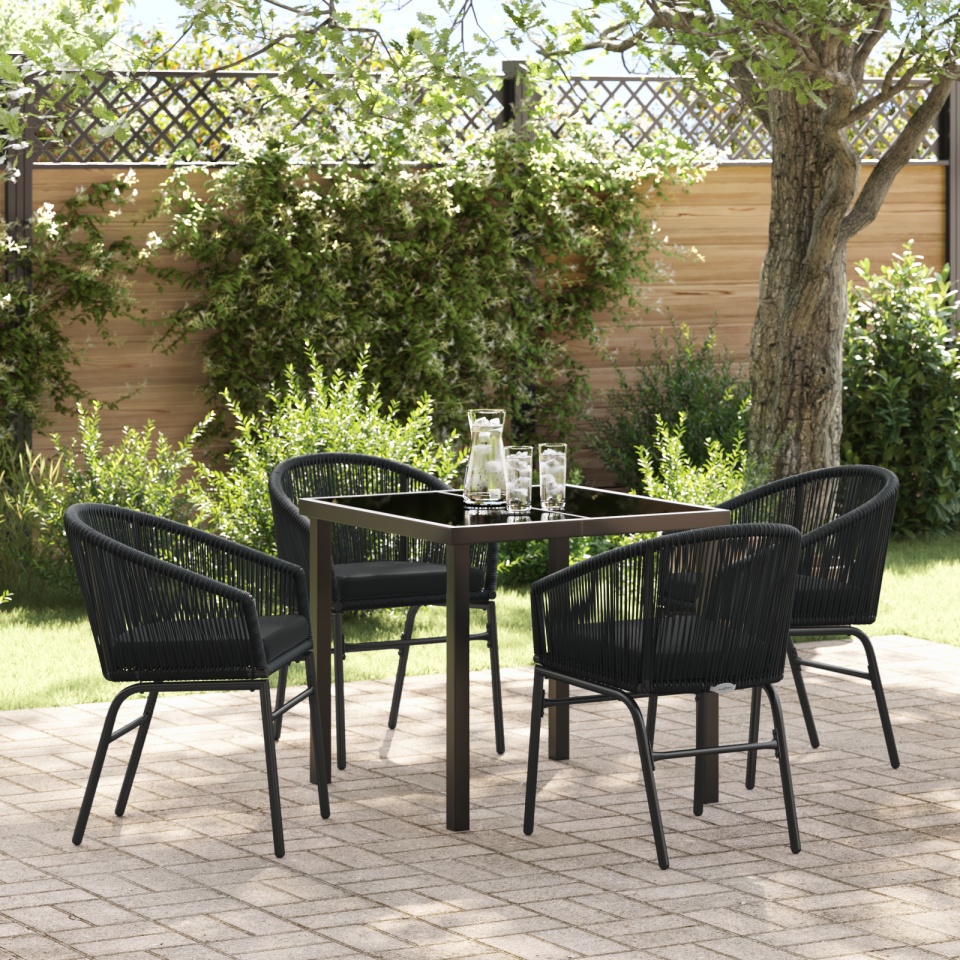 Set de dining de grădină 5 piese Negru Rattan Poliester