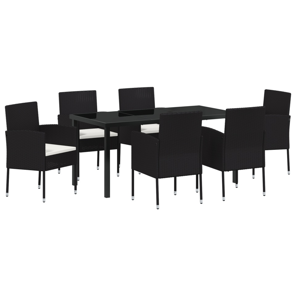 Set de Dining de Grădină 7 Piese cu Pernă Negru Poliratan - 1 | YEO