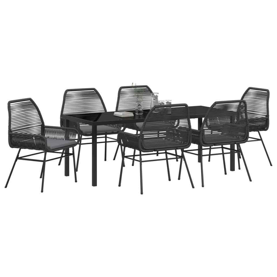 Set de dining de grădină cu 7 piese și perne din poliratán negru - 2 | YEO