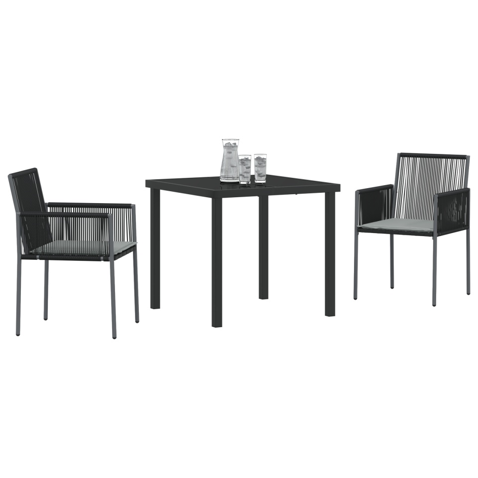 Set de dining grădină 3 piese cu perne Negre din poliratan - 2 | YEO