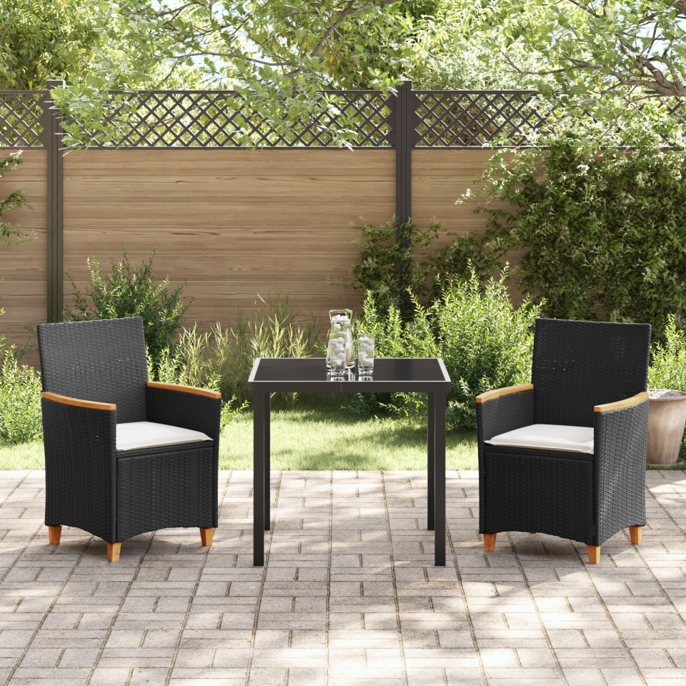 Set de dining pentru grădină 3 piese cu perne Negru Ratan Poli - 3 | YEO