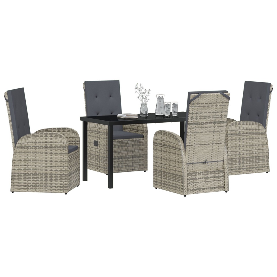 Set de dining pentru grădină 5 piese cu perne gri din poliratan - 2 | YEO