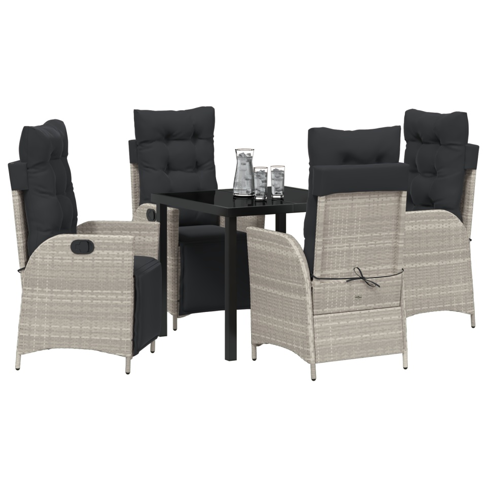 Set de dining pentru grădină 5 piese Gri Deschis Ratan Sintetic - 2 | YEO